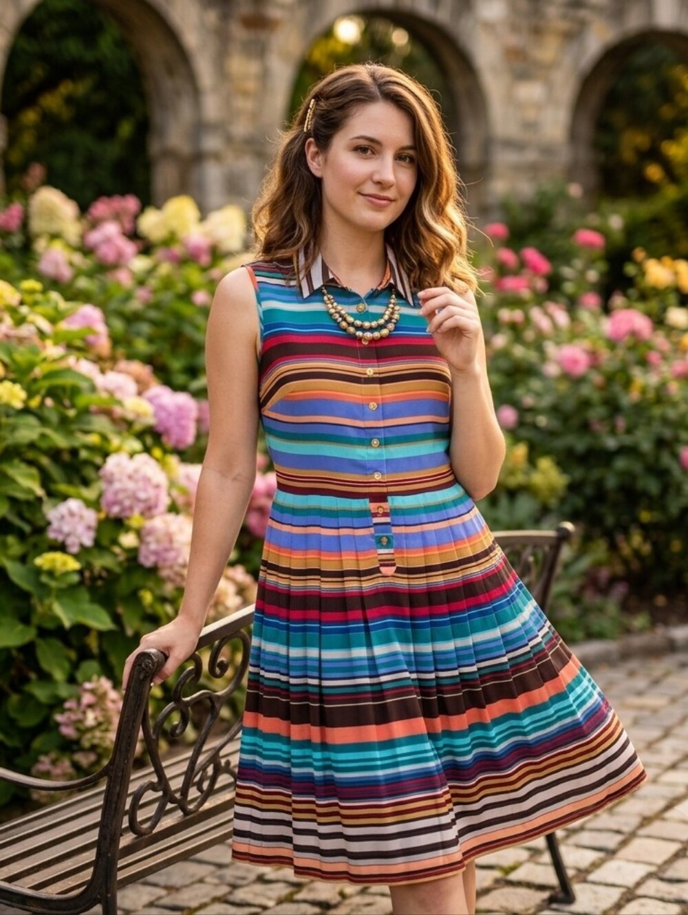 Calvin Klien Striped Multi Colors Sleeveless Botton Down/Plateds Women Dress S 8